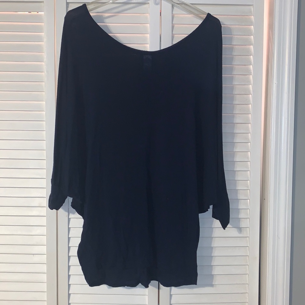 Navy Button Back Tunic Blouse